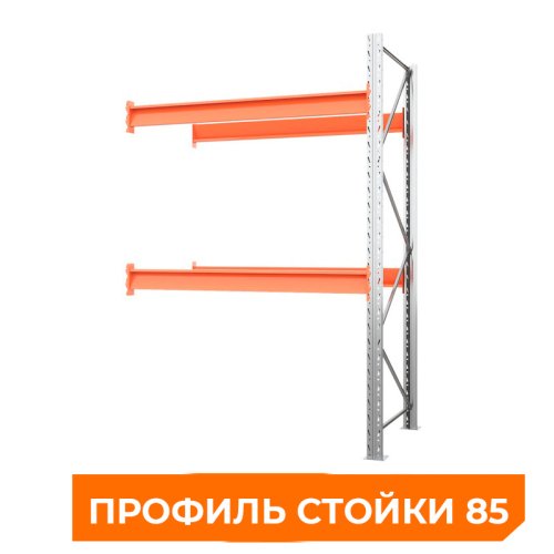 Секция приставная стеллажа металлического паллетного 2500х1800х1100 мм. Ярусы: пол+2