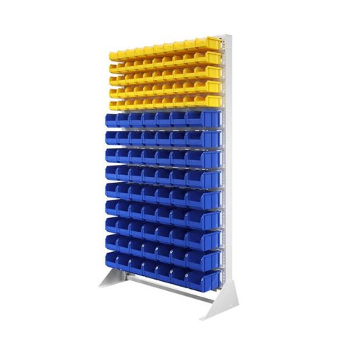 Стеллаж с пластиковыми ящиками односторонний 1150х2000 В1-05-09-00  (желтый/синий)