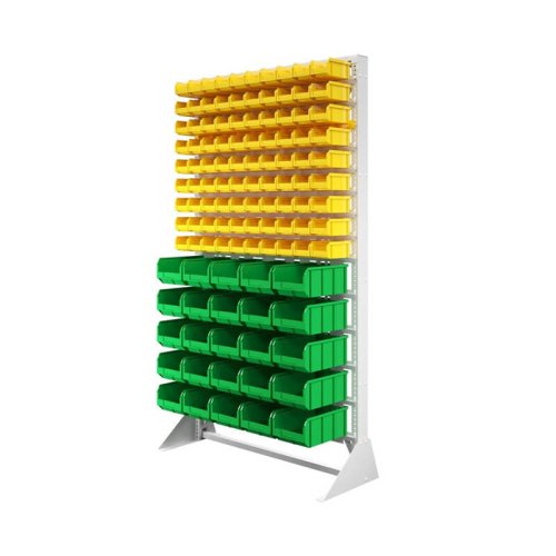 Стеллаж с пластиковыми ящиками односторонний 1150х2000 В1-09-00-05  (желтый/зеленый)