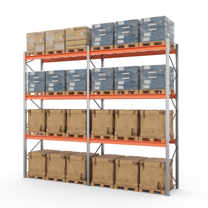 Две секции стеллажа металлического паллетного 5000х2700х1100 мм (100.1.5). Ярусы: пол+3